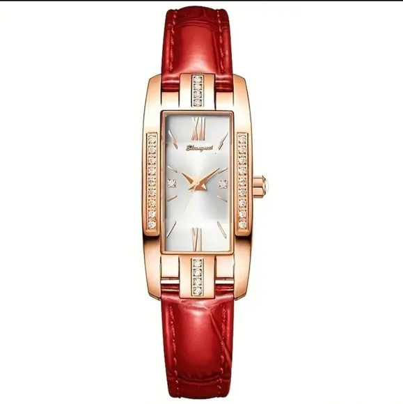 Jewelry - Luxury Women's Square Rose Golden Watch Green Leather Fashion Watch Women's.NWT